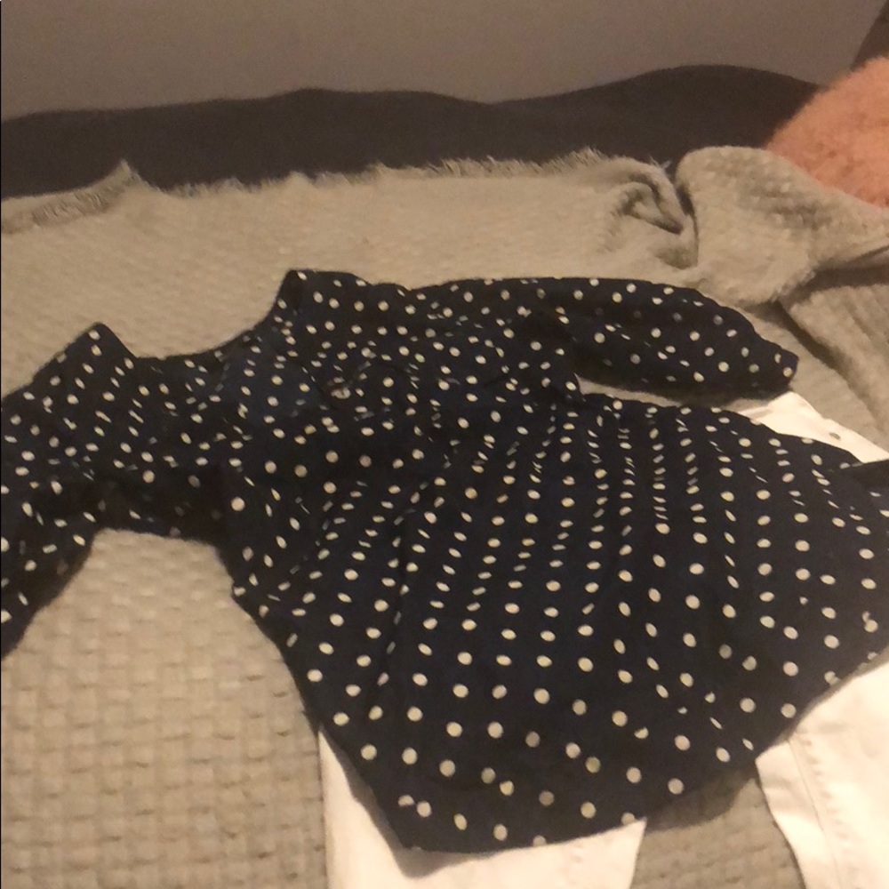 41 Hawthorne small navy & white polka dot top